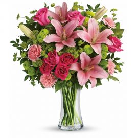 Darling Mom’s Bouquet with pink roses and lilies in a vase
